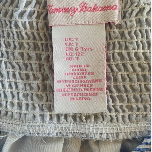Tommy Bahama Girls Striped Smocked Pom Pom Tiered Sundress Sz 7/8 - Picture 7 of 7